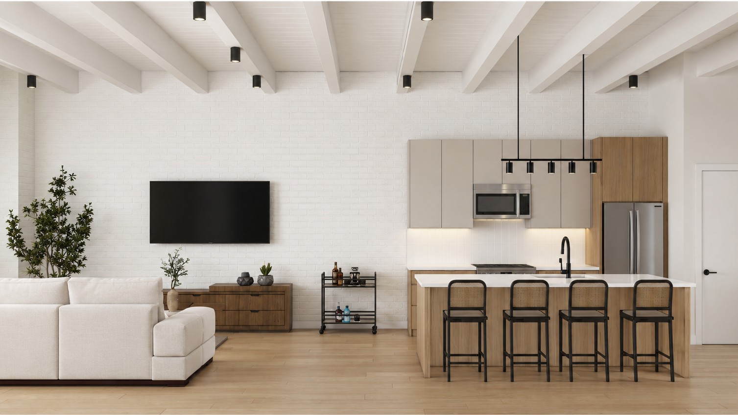 Loft interior with exposed brick
